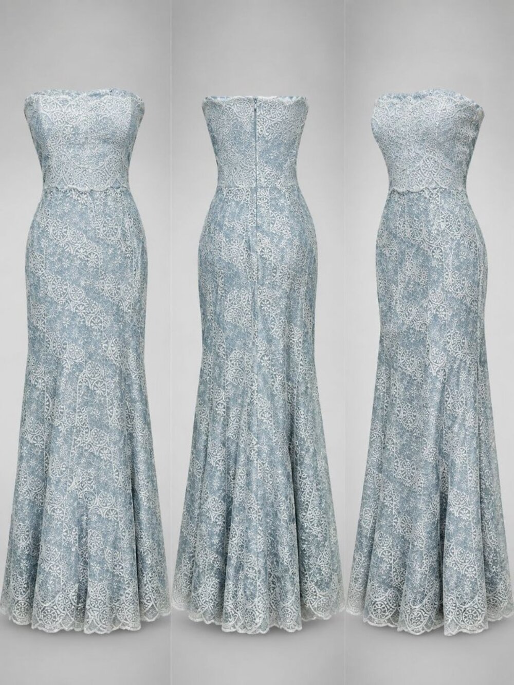 Rickie Freeman Teri Jon Women's Silver Gray Lace Strapless Evening Gown Size 16